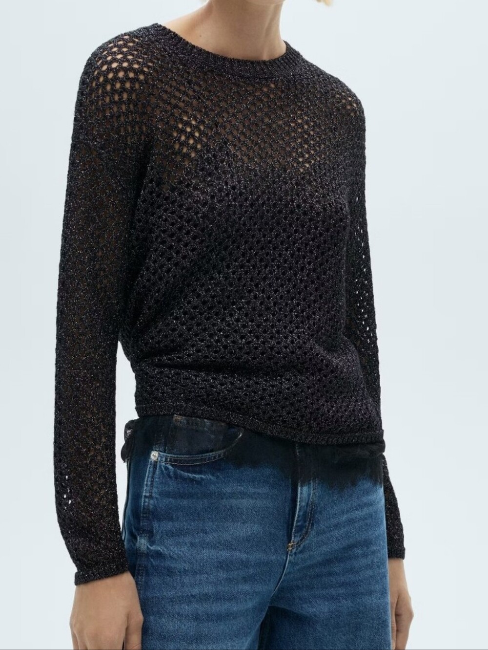 VINCE Knit Open-Weave Women's Sweater - Navy Blue Size Xs